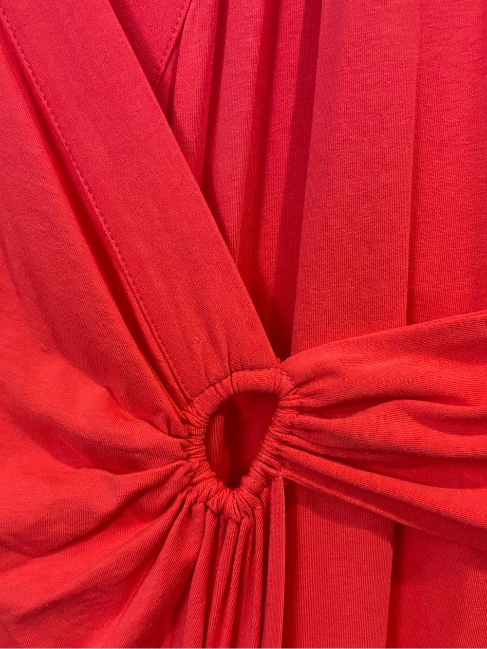 Lands’ End Sundress Sz L/P 14-16 Coral/Pink V-neck Jersey Wrap Top Ruched Waist - Picture 3 of 7